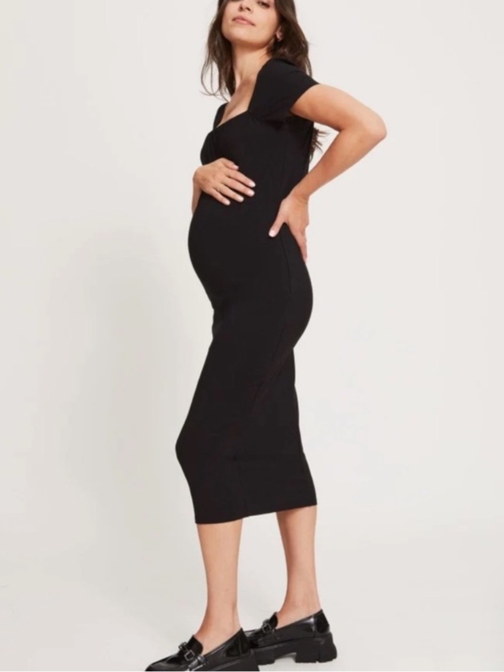 HATCH the body cap sleeve midi dress pregnancy postpartum lounge black size S